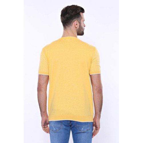 Crew-Neck Patterned Knitted  T-Shirt for Men | Yellow