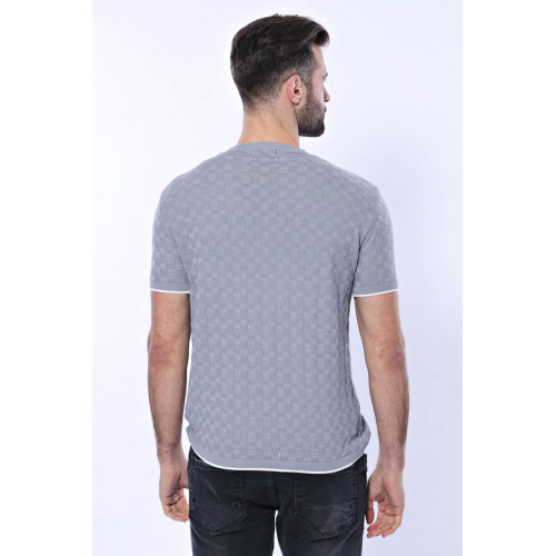 Grey Patterned Tricot Knitted T-Shirt