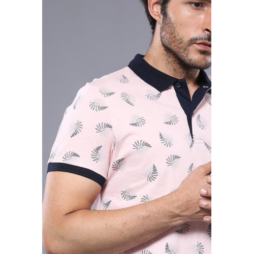 Patterned Printed Polo T-Shirt | Pink