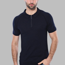 Patterned Black Knitted Polo T-Shirt for Men | Black