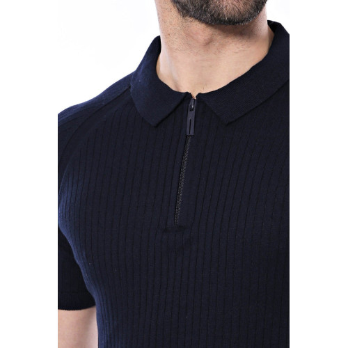 Patterned Black Knitted Polo T-Shirt for Men | Black