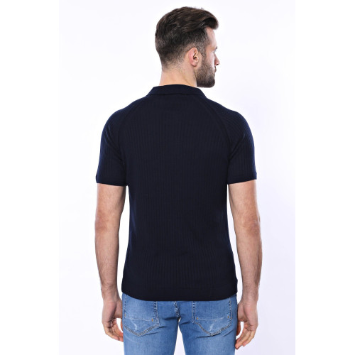 Patterned Black Knitted Polo T-Shirt for Men | Black