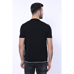 Plaid Zippered Polo Knitted T-Shirt for Men | Black Grey