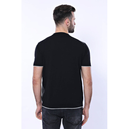 Plaid Zippered Polo Knitted T-Shirt for Men | Black Grey