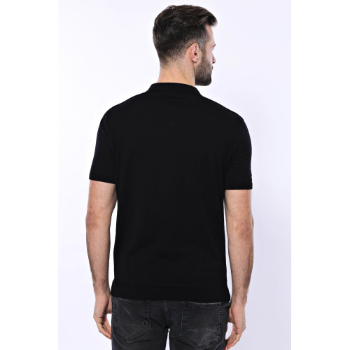 Plain Black Zippered Polo Knitted T-Shirt for Men | Black