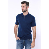 Plain Blue Knitted Polo T-Shirt for Men | Blue