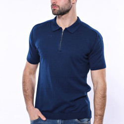 Plain Blue Knitted Polo T-Shirt for Men | Blue
