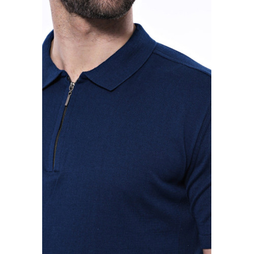Plain Blue Knitted Polo T-Shirt for Men | Blue
