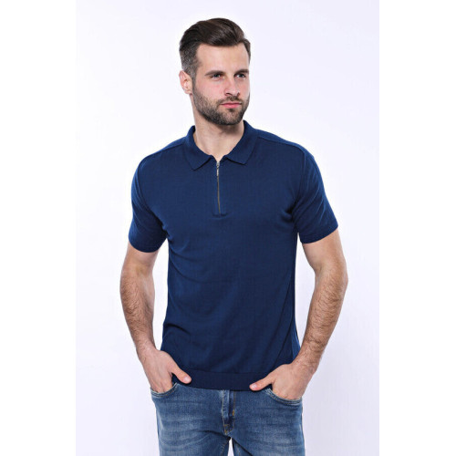Plain Blue Knitted Polo T-Shirt for Men | Blue