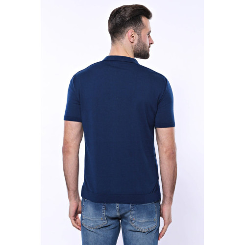Plain Blue Knitted Polo T-Shirt for Men | Blue