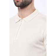 Polo Neck Plain Cream Knitted T-Shirt