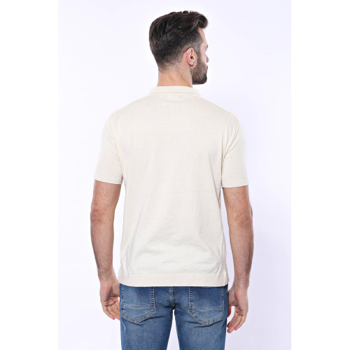 Polo Neck Plain Cream Knitted T-Shirt