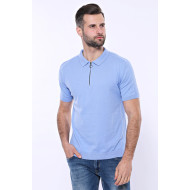 Plain Sky Blue Knitted Polo T-Shirt For Men | Sky-Blue