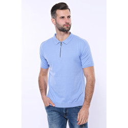 Plain Sky Blue Knitted Polo T-Shirt For Men | Sky-Blue