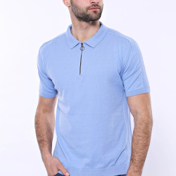 Plain Sky Blue Knitted Polo T-Shirt For Men | Sky-Blue