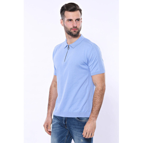 Plain Sky Blue Knitted Polo T-Shirt For Men | Sky-Blue