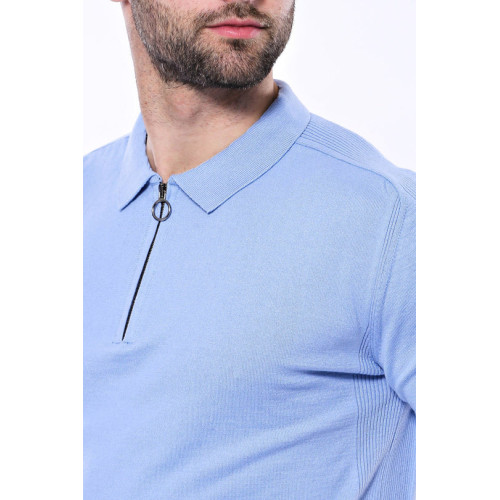Plain Sky Blue Knitted Polo T-Shirt For Men | Sky-Blue