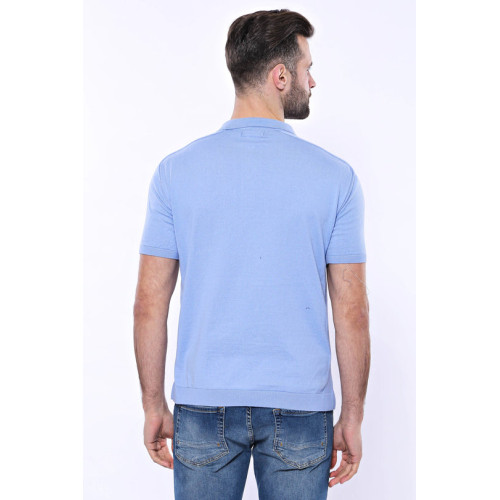 Plain Sky Blue Knitted Polo T-Shirt For Men | Sky-Blue