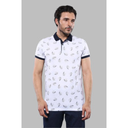 White Printed Polo Men's T-Shirt-Chadrobe