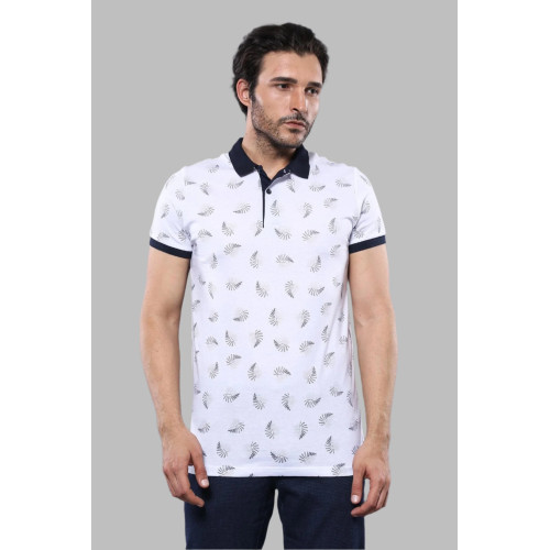 White Printed Polo Men's T-Shirt-Chadrobe