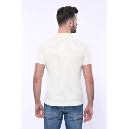 Polo Zippered Patterned Knitted T-Shirt |  Cream