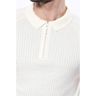 Polo Zippered Patterned Knitted T-Shirt |  Cream