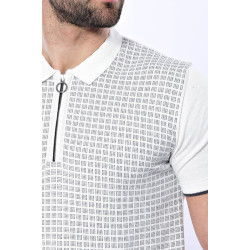 Plaid Zippered Knitted Polo T-Shirt for Men | Light Grey