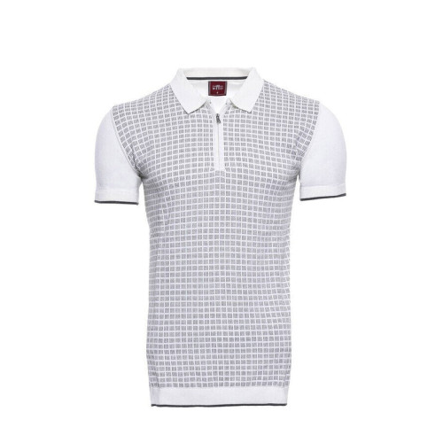 Plaid Zippered Knitted Polo T-Shirt for Men | Light Grey