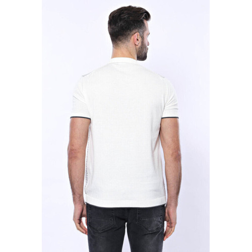 Plaid Zippered Knitted Polo T-Shirt for Men | Light Grey